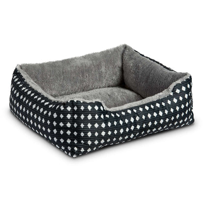 Dog Bed, Cat Bed, Puppy Bed, Plush Cuddle Bed for Small Breeds, 19" X 15",Black & White Diamonds