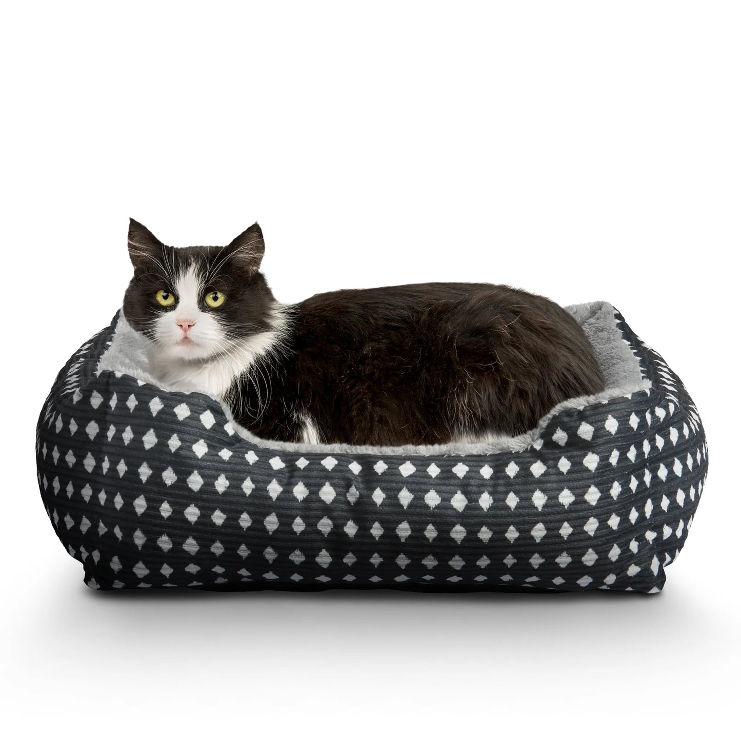 Dog Bed, Cat Bed, Puppy Bed, Plush Cuddle Bed for Small Breeds, 19" X 15",Black & White Diamonds