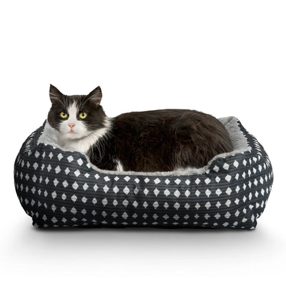 Dog Bed, Cat Bed, Puppy Bed, Plush Cuddle Bed for Small Breeds, 19" X 15",Black & White Diamonds