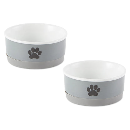 Ceramic Pet Bowls, Dishwasher Safe, Small Bowl Set, 4.25X2", Gray/Black, 2 Count