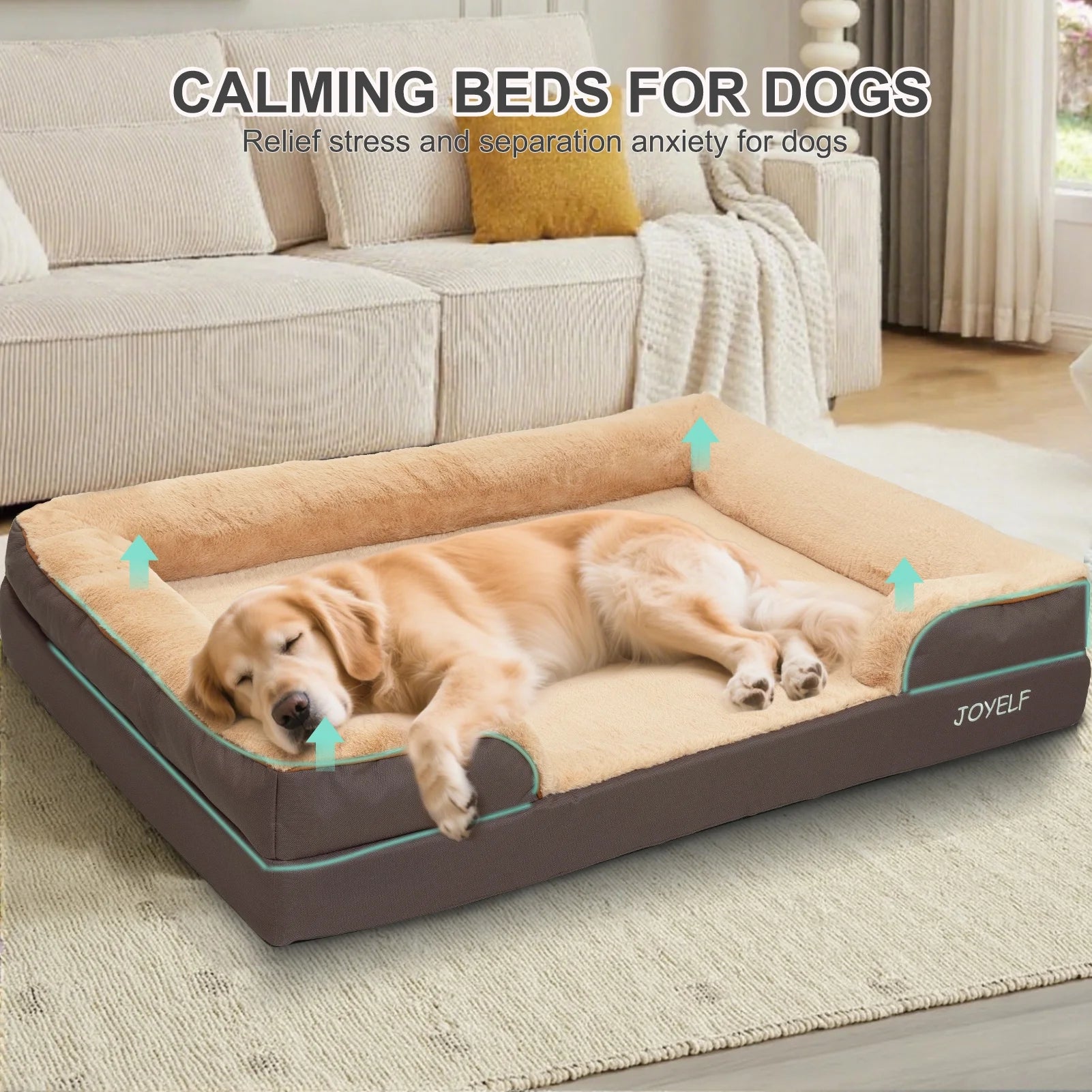 Orthopedic Dog Bed for Medium to Large Dogs, Foam Sofa Couch Bed, Bolster Waterproof Pet Bed with Washable Cover and Nonskid Bottom, Durable Dog Bed Couch or Comfortable Sleep