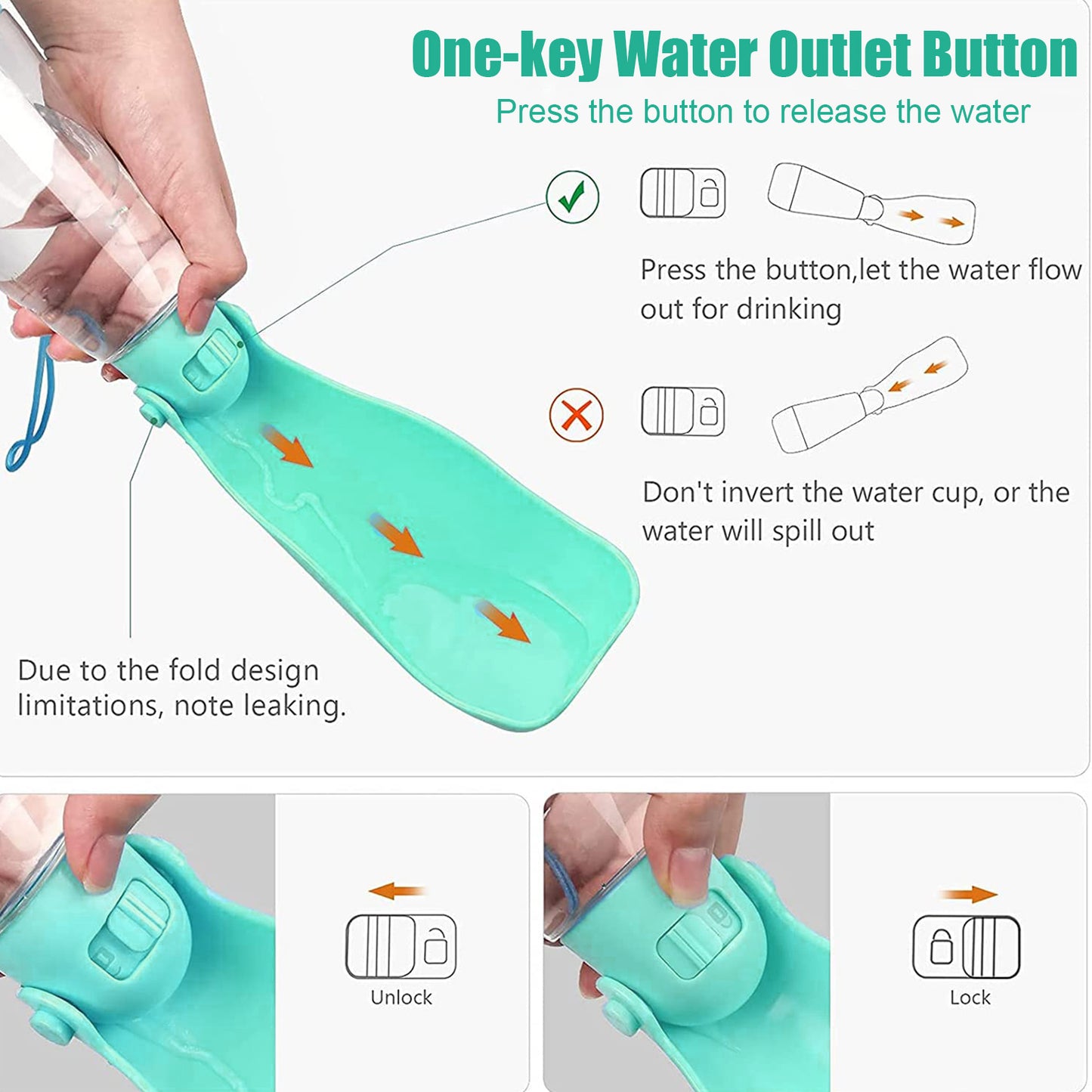 Dog Water Bottle, 4 in 1 Portable Foldable Dog Water Dispenser with Food Storage and Dog Poop Bag Storage for Pets