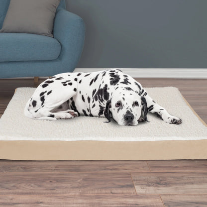 44X35 Orthopedic Dog Bed with Memory Foam and Sherpa Cover, Tan