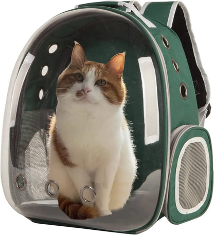 Pet Cat Carrier Backpack Transparent Space Capsule Pet Dog Bubble Bag Hiking Backpack Airline Approved Travel Carrier, Green