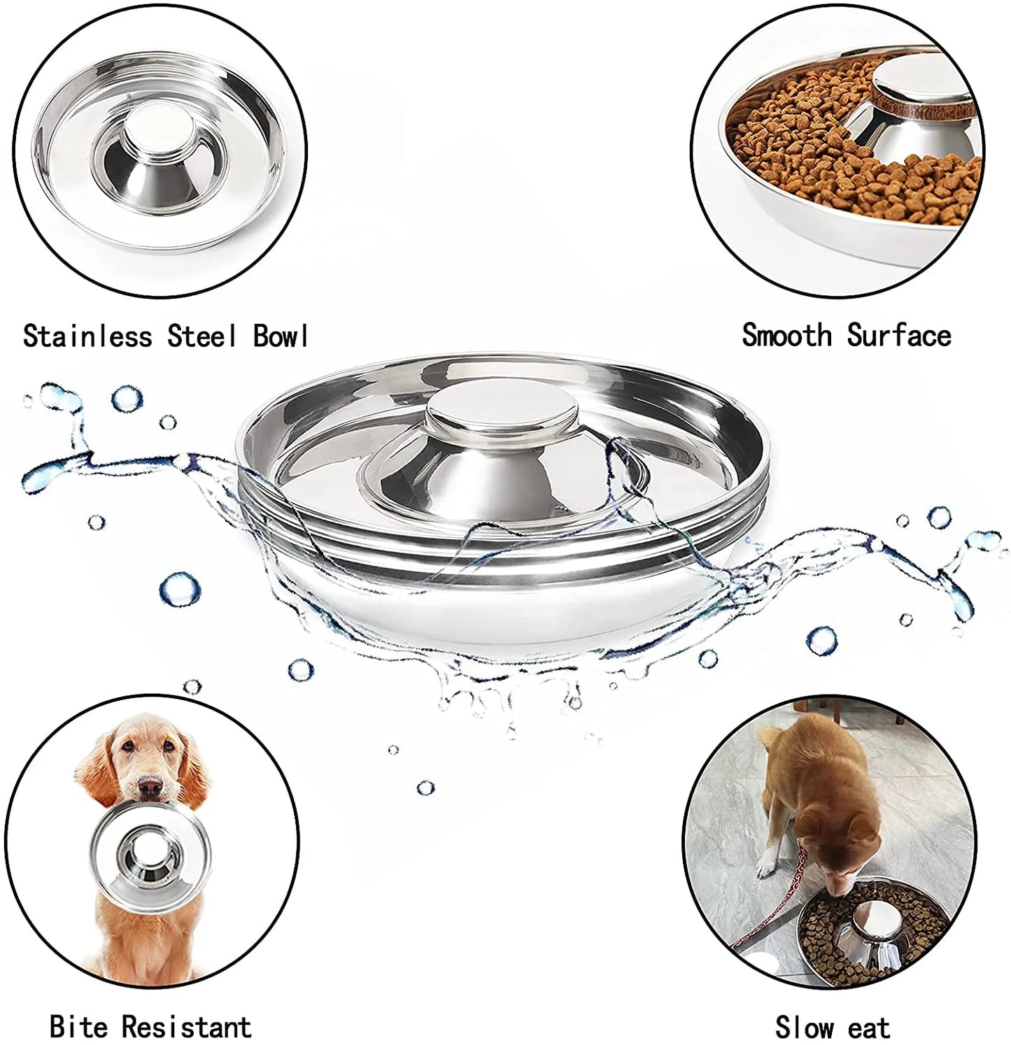 Stainless Steel Puppy Bowl - Large Size (13.4") for Small Dogs & Cats - Raised Slow Feed, Easy to Clean