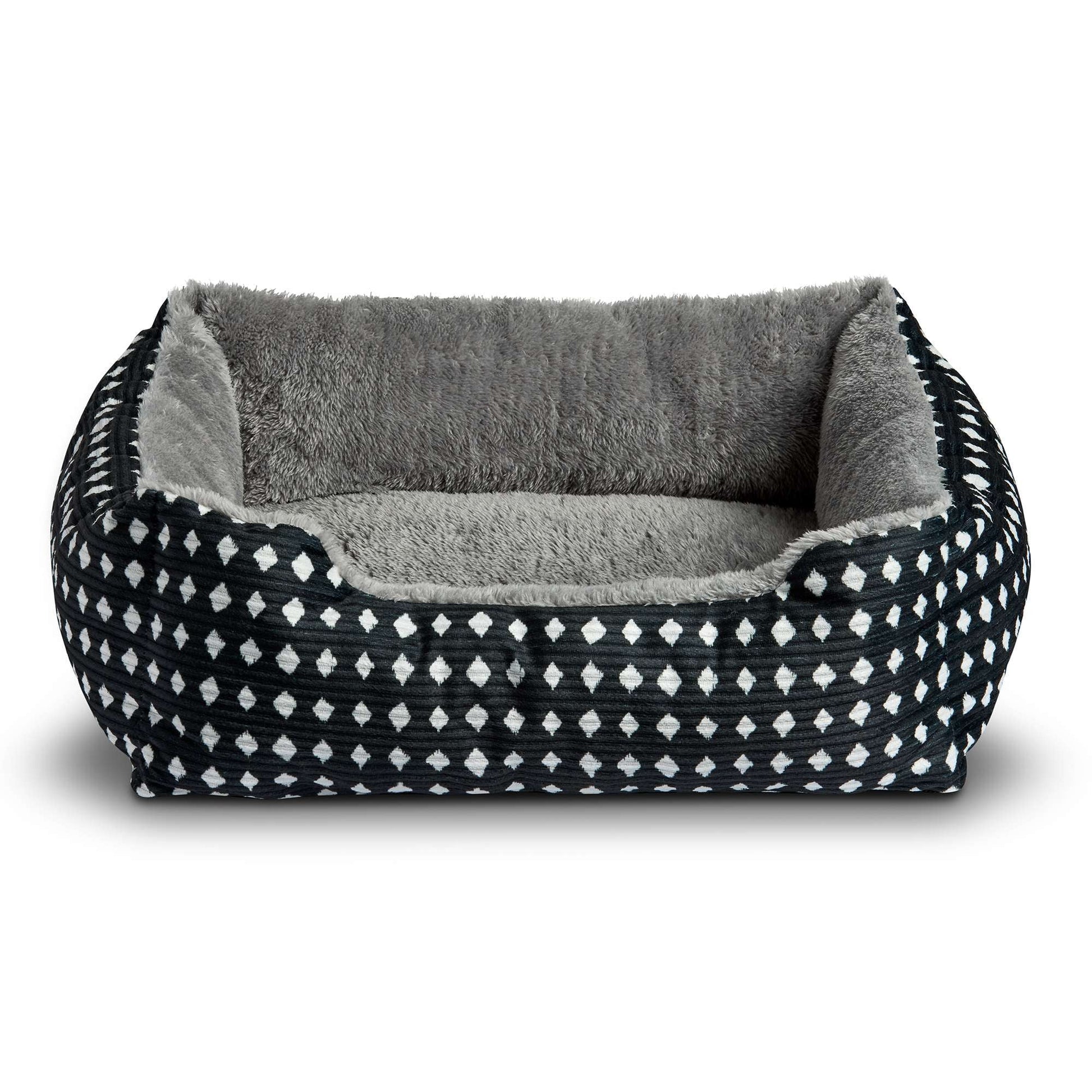 Dog Bed, Cat Bed, Puppy Bed, Plush Cuddle Bed for Small Breeds, 19" X 15",Black & White Diamonds